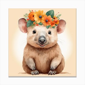 Floral Baby Wombat Nursery Illustration (22) Canvas Print