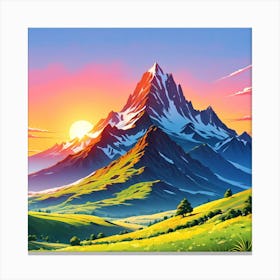 Mountain Landscape, Illustrate A Close Up Of A Blooming Flower With Intricate Canvas Print