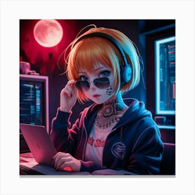 Anime Girl With Headphones 3 Canvas Print