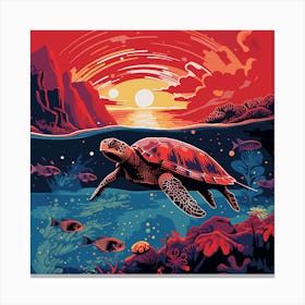 Turtle At Sunset Canvas Print