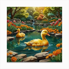 Ducks In The Pond 12 Canvas Print