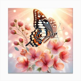 Butterfly On Cherry Blossoms Canvas Print