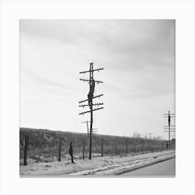 Telephone Linesmen Raising Wires To Keep Them Above The Flood Level Canvas Print