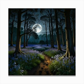 Bluebell Forest At Night Canvas Print