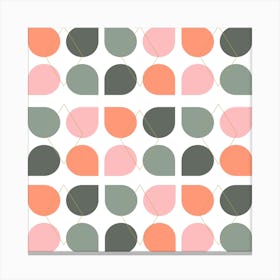 Floral Geometry In Coral And Sage Square Canvas Print