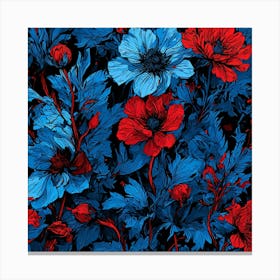 Red And Blue Flowers Canvas Print