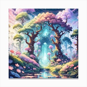 A Fantasy Forest With Twinkling Stars In Pastel Tone Square Composition 234 Canvas Print