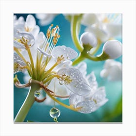 White Flowers With Water Droplets Canvas Print