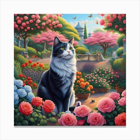 Cat's Secret Haven: Among the Roses Canvas Print