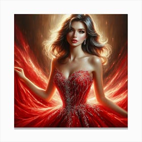 Girl In Red Dress Canvas Print