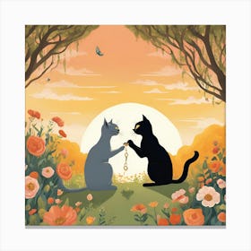 Cat Lovers In The Garden Canvas Print