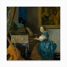 A Young Woman Seated At A Virginal, Johannes Vermeer Square Canvas Print