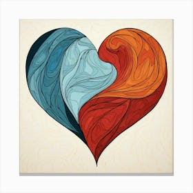 Blue Orange Swirl Doodle Heart 4 Canvas Print