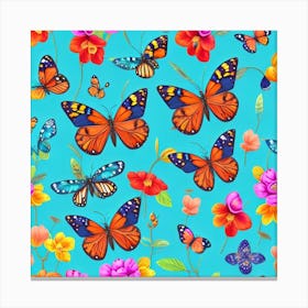 Seamless Pattern With Butterflies And Flowers 1 Canvas Print