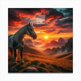 Horse In The Mountains At Sunset Canvas Print