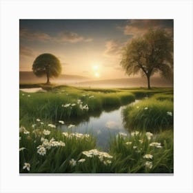 Sunrise At The Meadow Canvas Print