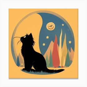 Black Cat In The Moonlight Canvas Print