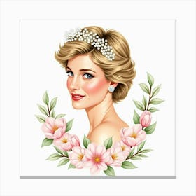 Beautiful Watercolor Rendering Of Princess Diana With Soft Blossoms 1 Canvas Print