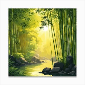 A Stream In A Bamboo Forest At Sun Rise Square Composition 166 Canvas Print