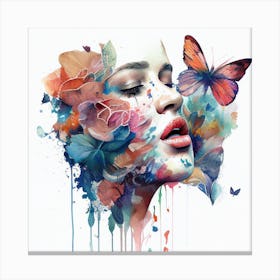 Watercolor Floral Woman Face #1 Canvas Print