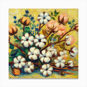 Van Gogh style, Cotton Flower branch 3 Canvas Print