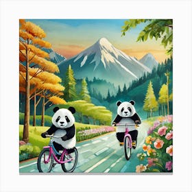 Panda Bears On Bicycles 1 Canvas Print