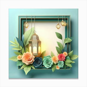 Frame With Flowers And Lantern 4 Canvas Print