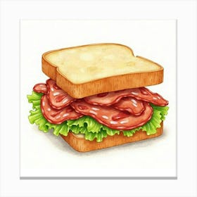 A Vibrant Watercolor Of A Classic Club Sandwich With Crispy Bacon And Fresh Lettuce Canvas Print