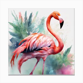 Watercolor, colorful flamingo Canvas Print