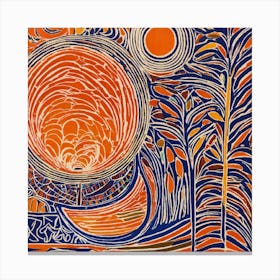 Abstract Sunrise Linocut Illustration Canvas Print