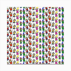 Stickman Kids Doodle Paper Children Group Canvas Print