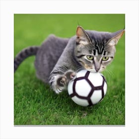 Cat Playing Soccer Canvas Print