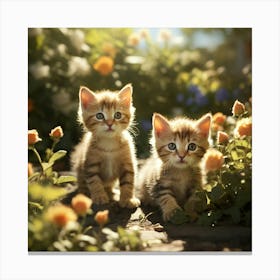 Kittens In The Garden paintings art print Canvas Print