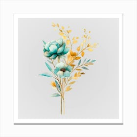 Watercolor Gold And Teal Bouquets 11 Canvas Print