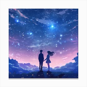 Couple Holding Hands Under The Stars Canvas Print