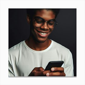 Portrait Of Young African American Man Using Smart Phone Canvas Print