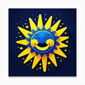 Lovely smiling sun on a blue gradient background 84 Canvas Print