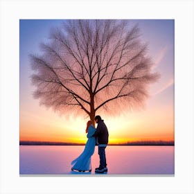 Couple Kissing Under A Tree 9 Canvas Print