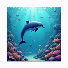 Dolphin Jumping In Coral Garden 1 Canvas Print