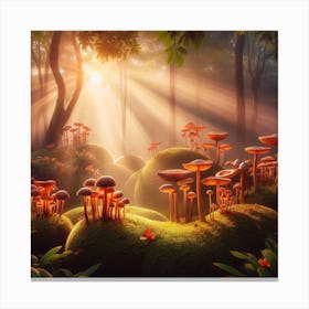 Mushrooms In The Forest Canvas Print