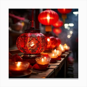 Lanterns Red Fireworks Dragon Festival Reunion Prosperity Joy Luck Fortune Blessings Fami (2) Canvas Print