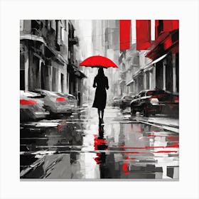 Woman walking under the raining Canvas Print