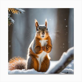 Squirrel In The Snow Canvas Print