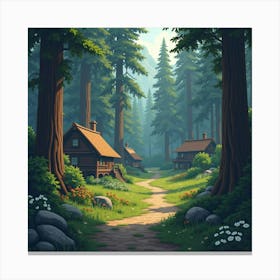 A Serene Elven Village Nestled Among Ancient, Towering Redwoods 1 Canvas Print