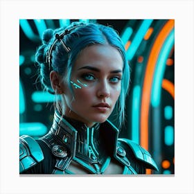 Futuristic Girl With Blue Hair 7 Canvas Print