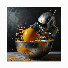 Robot Eats Egg Canvas Print