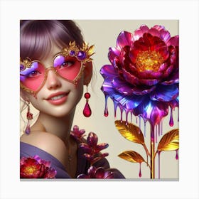 Girl With Glasses And Flowers Canvas Print