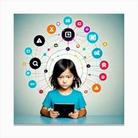Young Girl Using Tablet Computer Canvas Print