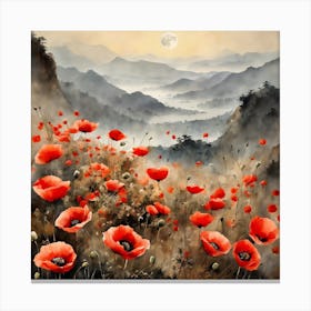 Poppy Landscape Painting (26) Canvas Print