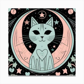 Cat On The Moon whimsical minimalistic line art Canvas Print